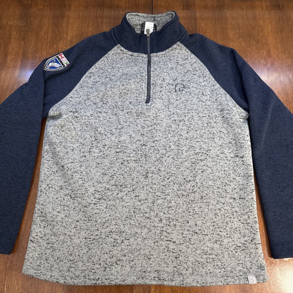 Ducks Unlimited 1/4 Zip Fleece Pullover‎ Patch Gray Blue Crest Men's Size Large